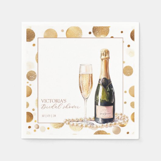 Golden Glitzer Perlen und Prosecco Brautparty Serviette (Vorderseite)