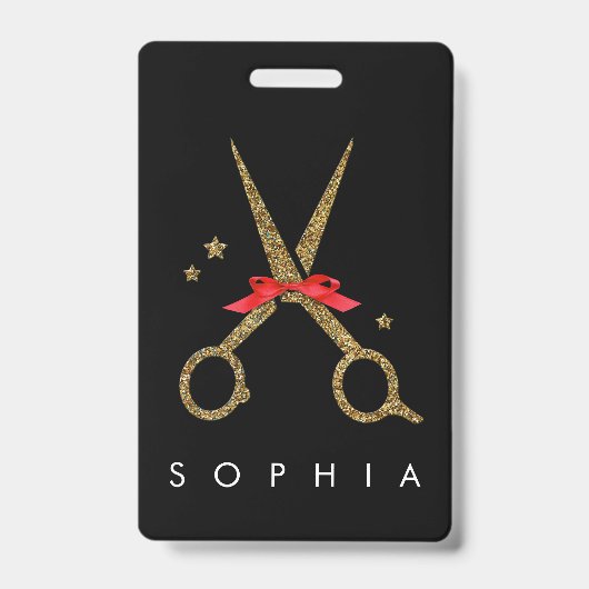 Golden Glitzer Scherbe - Haarstylistin NAME Ausweis (Vorderseite)