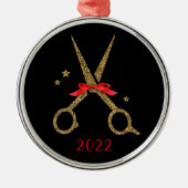 Golden Glitzer Schere - Friseur Stylist Met Ornament Aus Metall (Vorne)