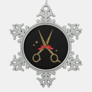 Golden Glitzer Schere - Friseur Stylist Orte Schneeflocken Zinn-Ornament