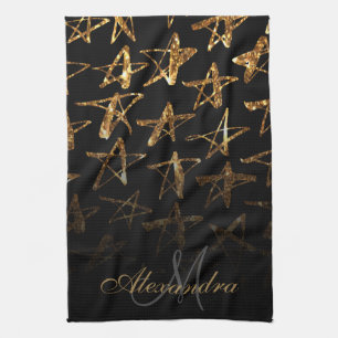 Golden Glitzer Stars Geschirrtuch