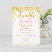 Golden Glitzer Twinkle Little Star Birthday Einlad Einladung (Stehend Vorderseite)