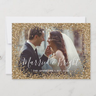 Golden Glitzer Verheiratete und helle Foto-Rahmen Feiertagskarte