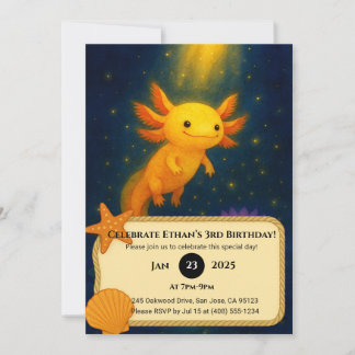 Golden Glow Axolotl Geburtstag Einladung