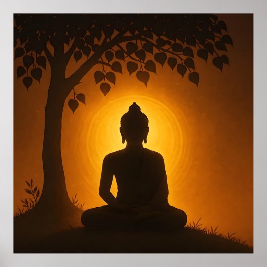 Golden Glow Buddha Meditation - Bodhi Tree Enlight Poster (Vorne)