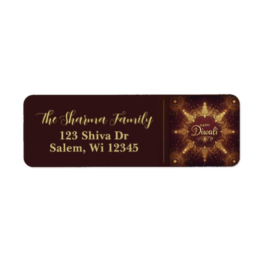Golden Glow Diwali Adressetikett (Vorne)