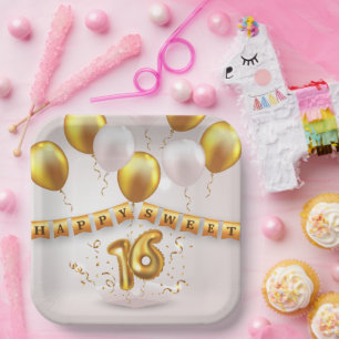 Golden Glow Sweet 16 Party Pappteller