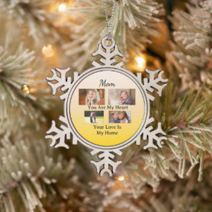 Golden Glow – Vier-Foto-Feiertags-Tribut Schneeflocken Zinn-Ornament