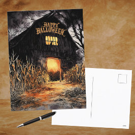 Golden Glows Barn Watercolor Happy Halloween Feiertagspostkarte