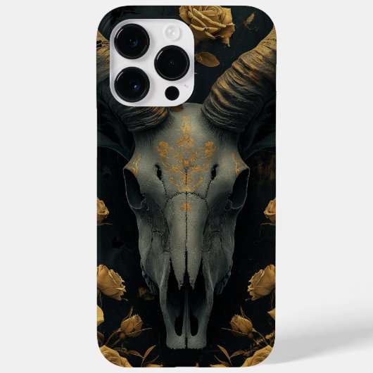 Golden Goat Skull and gold Roses Case-Mate iPhone Hülle (Rückseite)