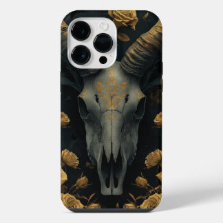 Golden Goat Skull and gold Roses iPhone 14 Pro Max Hülle