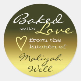 Golden Gold Ombre Gradience gebacken mit Liebe Her Runder Aufkleber