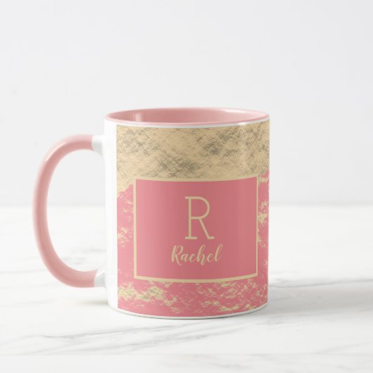Golden Gold Pink Foil Monogram Initial Classy Tasse (Links)