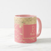 Golden Gold Pink Foil Monogram Initial Classy Tasse (VorderseiteRechts)