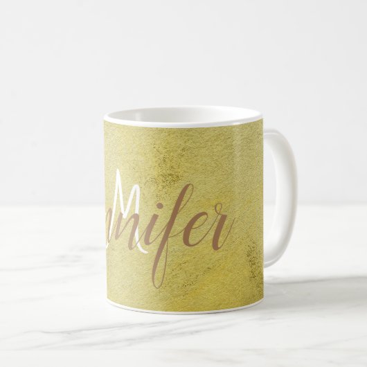 Golden Gold Simple Metallic Name Monogram Kaffeetasse (VorderseiteRechts)