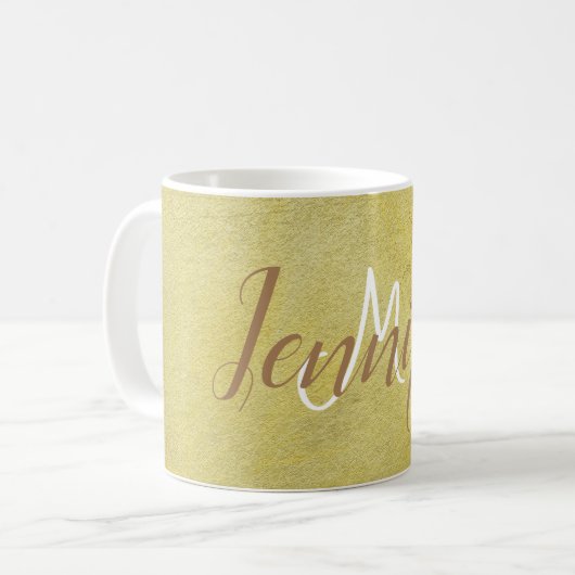 Golden Gold Simple Metallic Name Monogram Kaffeetasse (Vorderseite Links)