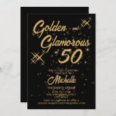 Golden Golden Glamour 50. Geburtstag Einladung (Vorne/Hinten)