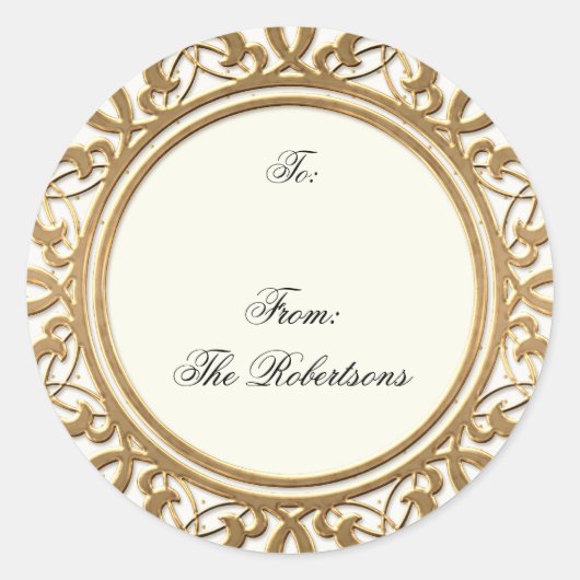 Golden Golden Swirl Elegantes Weihnachtsgeschenk T Runder Aufkleber (Vorderseite)