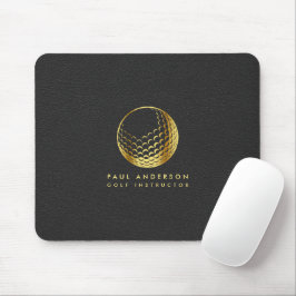 Golden Golf Ball Logo Elegante Golfer Monogram Mousepad