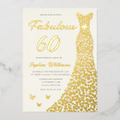 Golden Gown, Fabulous 60th Birthday Dress Gold Folieneinladung (Vorderseite)