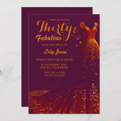 Golden Gown Glam 30. Geburtstag Einladung (Vorne/Hinten)