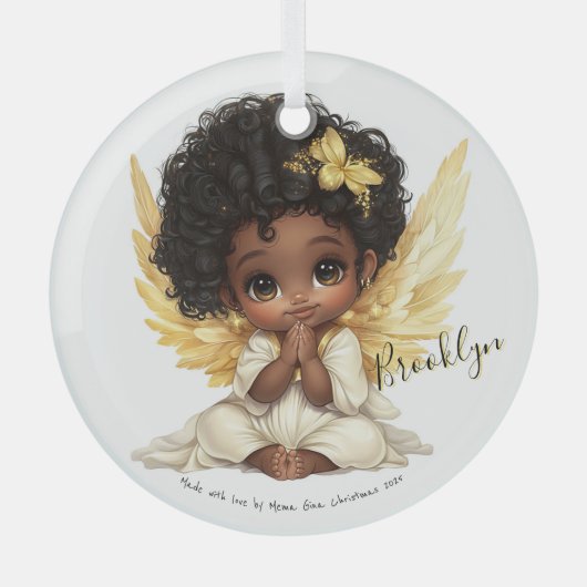 Golden Grace: A Prayerful Angel Child Ornament Aus Glas (Vorderseite)