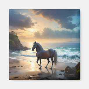 Golden Grace: Ein Palomino Pferd am Sonnenuntergan Magnet