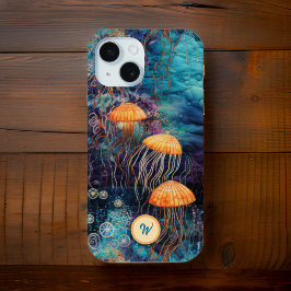 Golden GracefJellyfish in Ocean w Monogram Initial Case-Mate iPhone Hülle