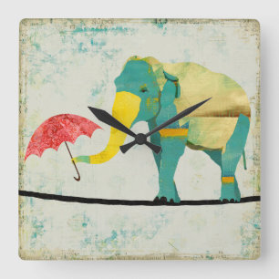 Golden Graceful Elephant Clock Quadratische Wanduhr