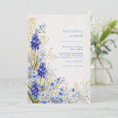 Golden Grass Blue Muscari Botanical Spray Wedding Einladung (Stehend Vorderseite)