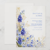 Golden Grass Blue Muscari Botanical Spray Wedding Einladung (Vorne/Hinten)