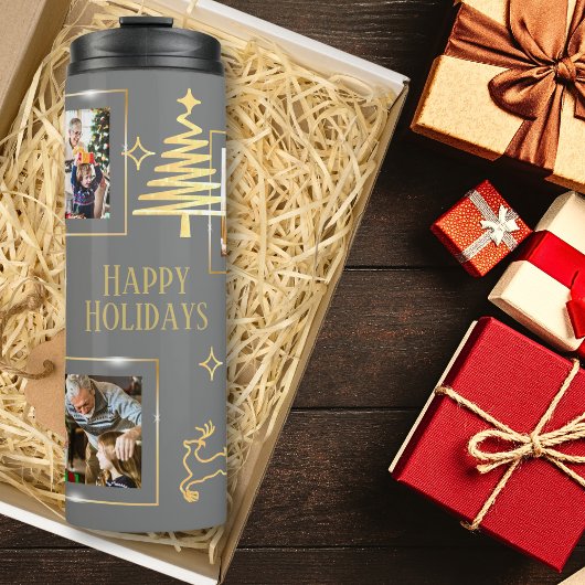 Golden Gray 5 Foto Template Weihnachtsbaum Thermosbecher
