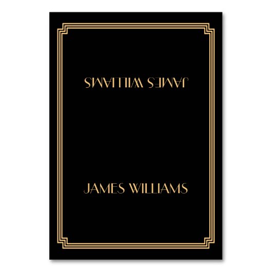 Golden Great Gatsby Art Deco Schwarze Platzkarten Tischnummer (Vorderseite)