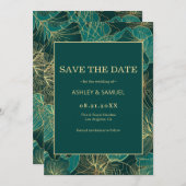 Golden & Green Blätter Save The Date (Vorne/Hinten)