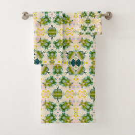 Golden Green Blossom Print Handtuch Set