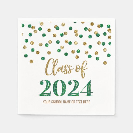Golden Green Confetti Class of 2024 Napkins Serviette (Vorderseite)