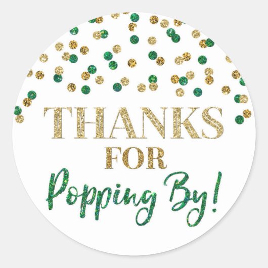 Golden Green Confetti Danke für Popping By Runder Aufkleber (Vorderseite)