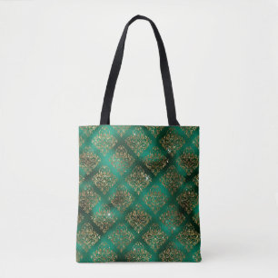 Golden Green Damask Eleganter Chic Glitzer Tasche