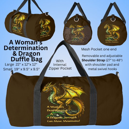 Golden Green Dragon & Woman Can Move Mountains Duffle Bag