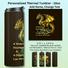 Golden Green Dragon & Woman Can Move Mountains Thermosbecher