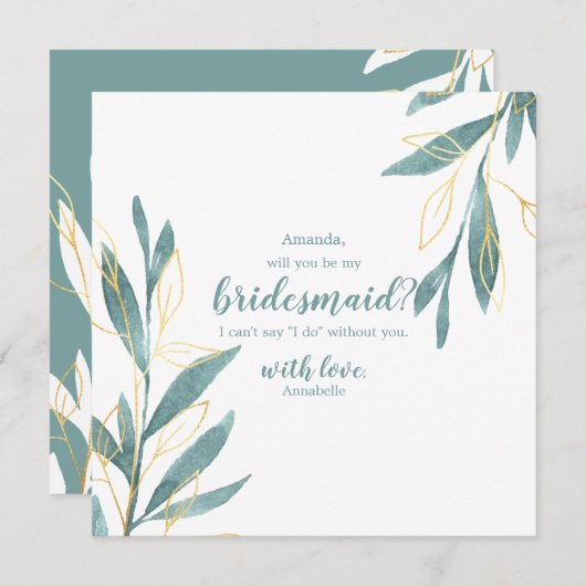 Golden Green Floral wirst du meine Bridesmaid sein Einladung (Vorne/Hinten)