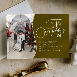 Golden Green Minimalistic Wedding Einladung