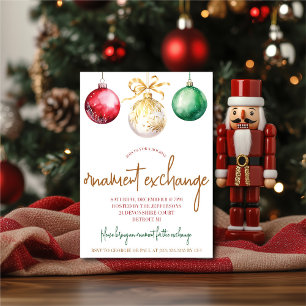 Golden, Green, Red Ornament Exchange Party Einladung