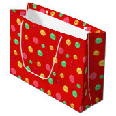 Golden, Green Red, Polka Dots Große Geschenktüte (Vorderseite Schrägansicht)