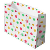 Golden, Green Red, Polka Dots Große Geschenktüte (Rückseite Schrägansicht)
