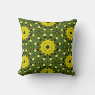 Golden Green Sunburst Kaleidoscope Blumenmuster Kissen