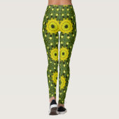 Golden Green Sunburst Kaleidoscope Blumenmuster Leggings (Rückseite)