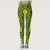Golden Green Sunburst Kaleidoscope Blumenmuster Leggings (Vorderseite)