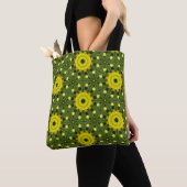 Golden Green Sunburst Kaleidoscope Blumenmuster Tasche (Von Nahem)