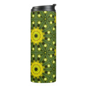 Golden Green Sunburst Kaleidoscope Blumenmuster Thermosbecher (Nach links gedreht)